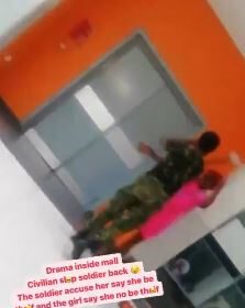 Drama As Lady Slaps Soldier Who Assaulted Her In A Mall Over Theft Allegations (Video)